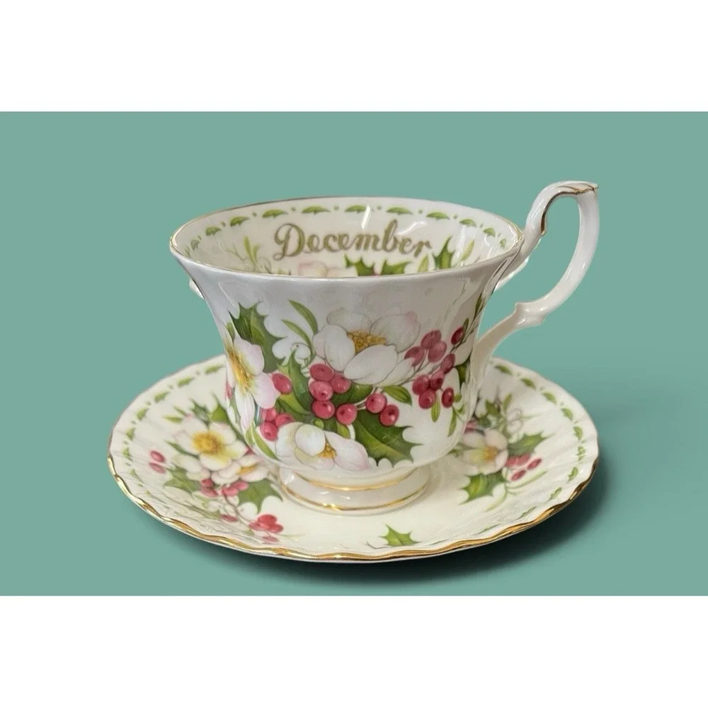 Royal Albert Birthday Breakfast Teacup Saucer Plate December Christmas England
